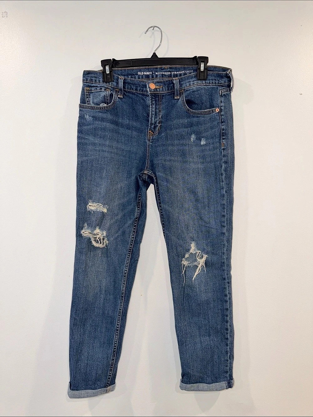 Old Navy Boyfriend Straight Distressed Boyfriend Jeans in Blue Size 8